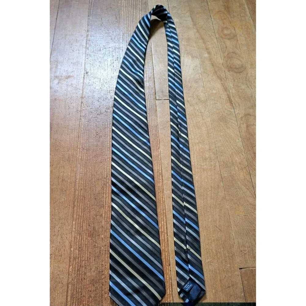 Hart Schaffner Marx Black Blue Yellow Cross-Striped 100% Silk Tie Made In USA